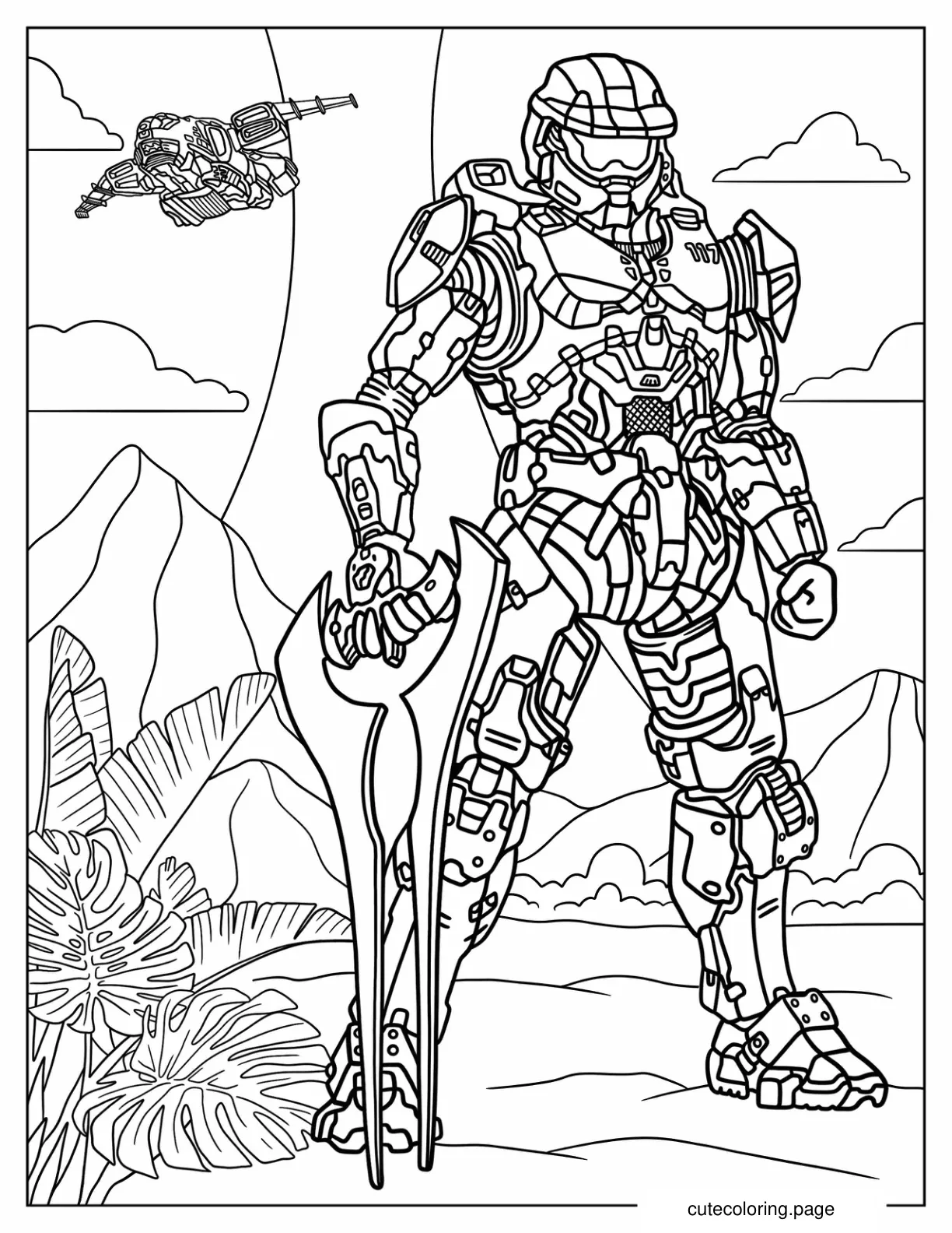 Halo Master Chief John 117 Holding Energy Sword coloring page