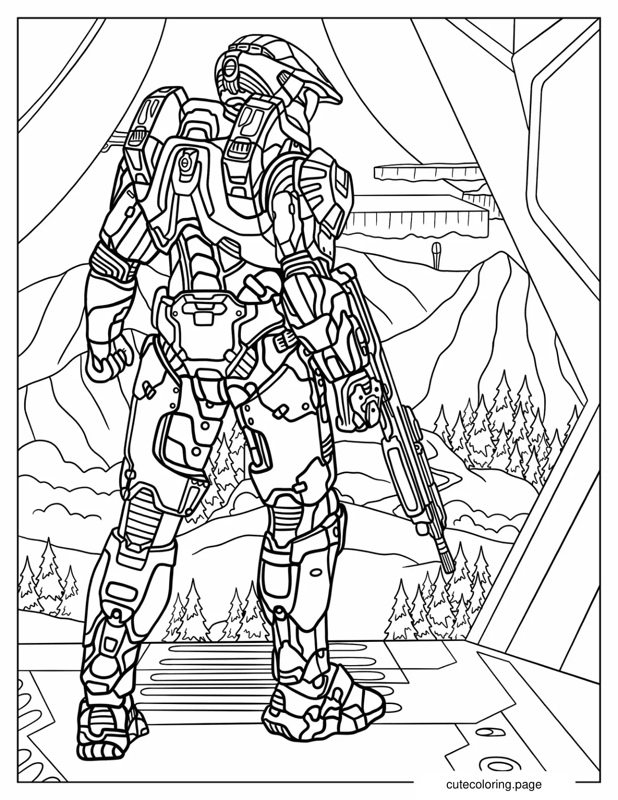 Halo Master Chief Looking Down From Airship coloring page