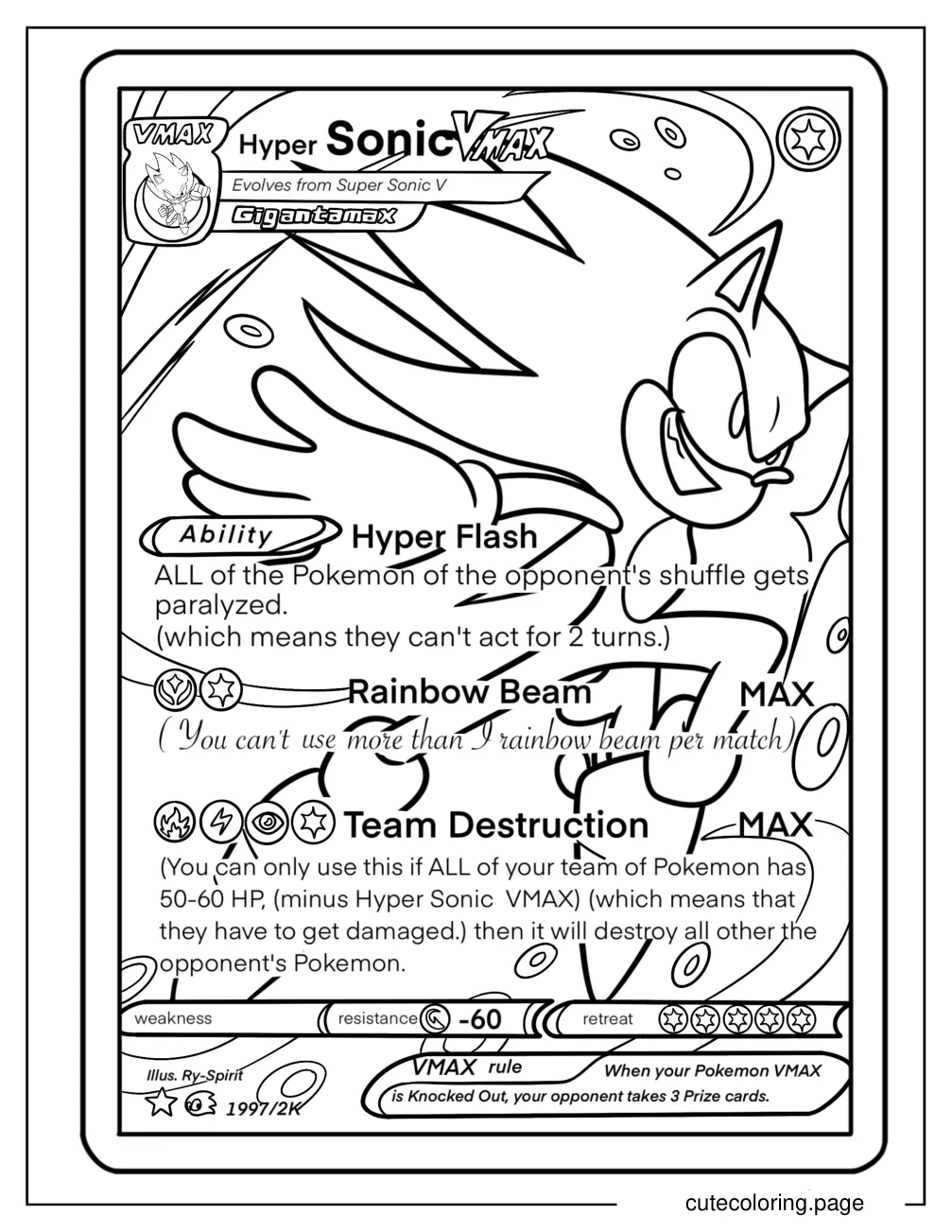 Detailed Hyper Sonic Rainbow Beam Playing Card coloring page