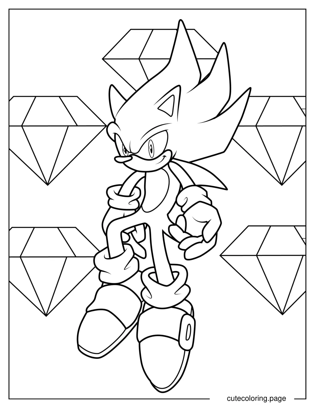 Easy Hyper Sonic In The Middle Of Chaos Emeralds Coloring Page For Kids coloring page