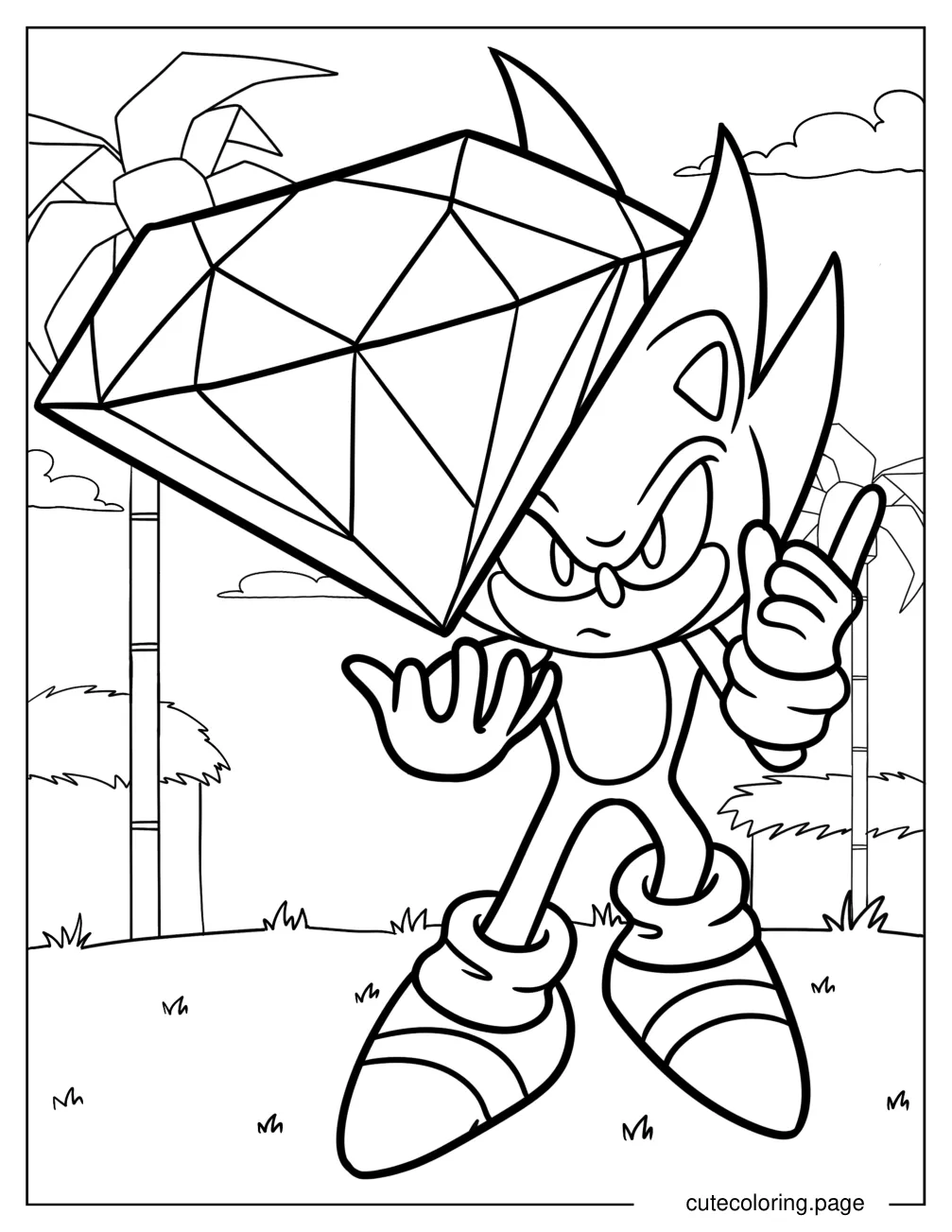 Hyper Sonic Holding Large Chaos Emerald Coloring Page For Kids coloring page