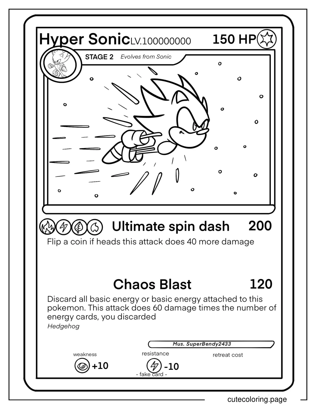 Hyper Sonic Ultimate Spin Dash Playing Card Coloring Page coloring page