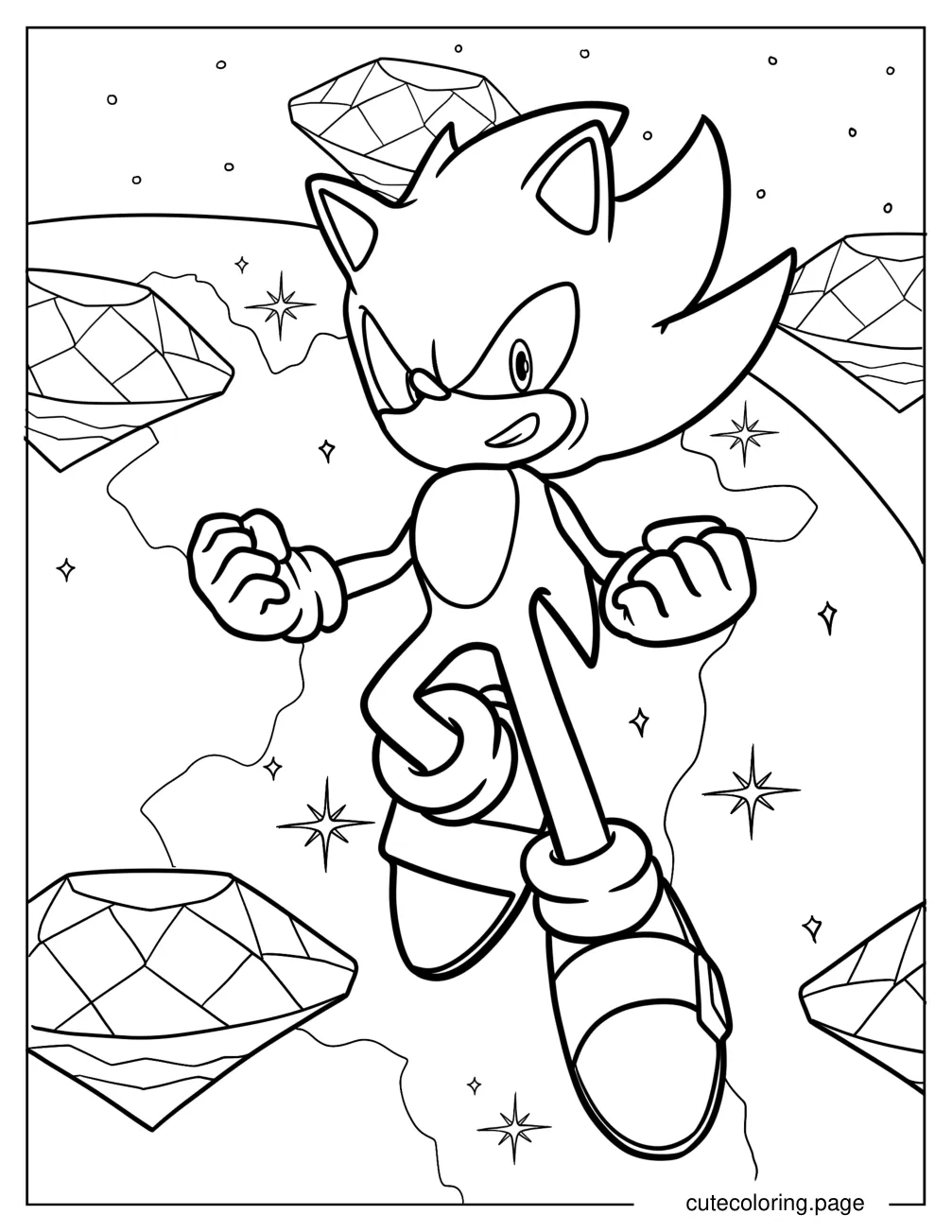 Hyper Sonic Using Chaos Emeralds Coloring Page For Kids coloring page