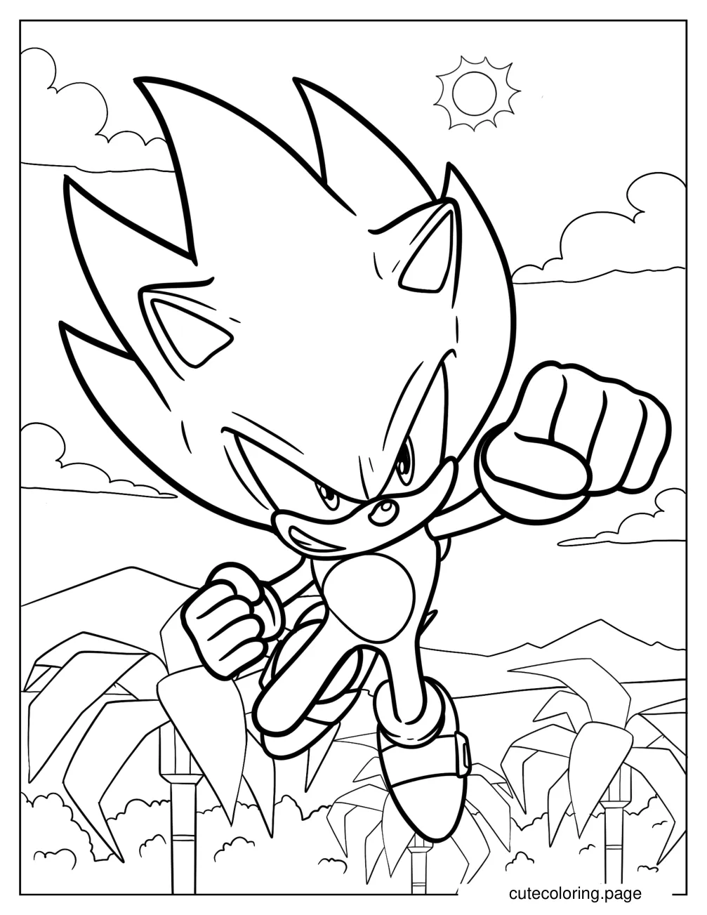 Hyper Sonic With Fist In The Air Coloring Sheet coloring page