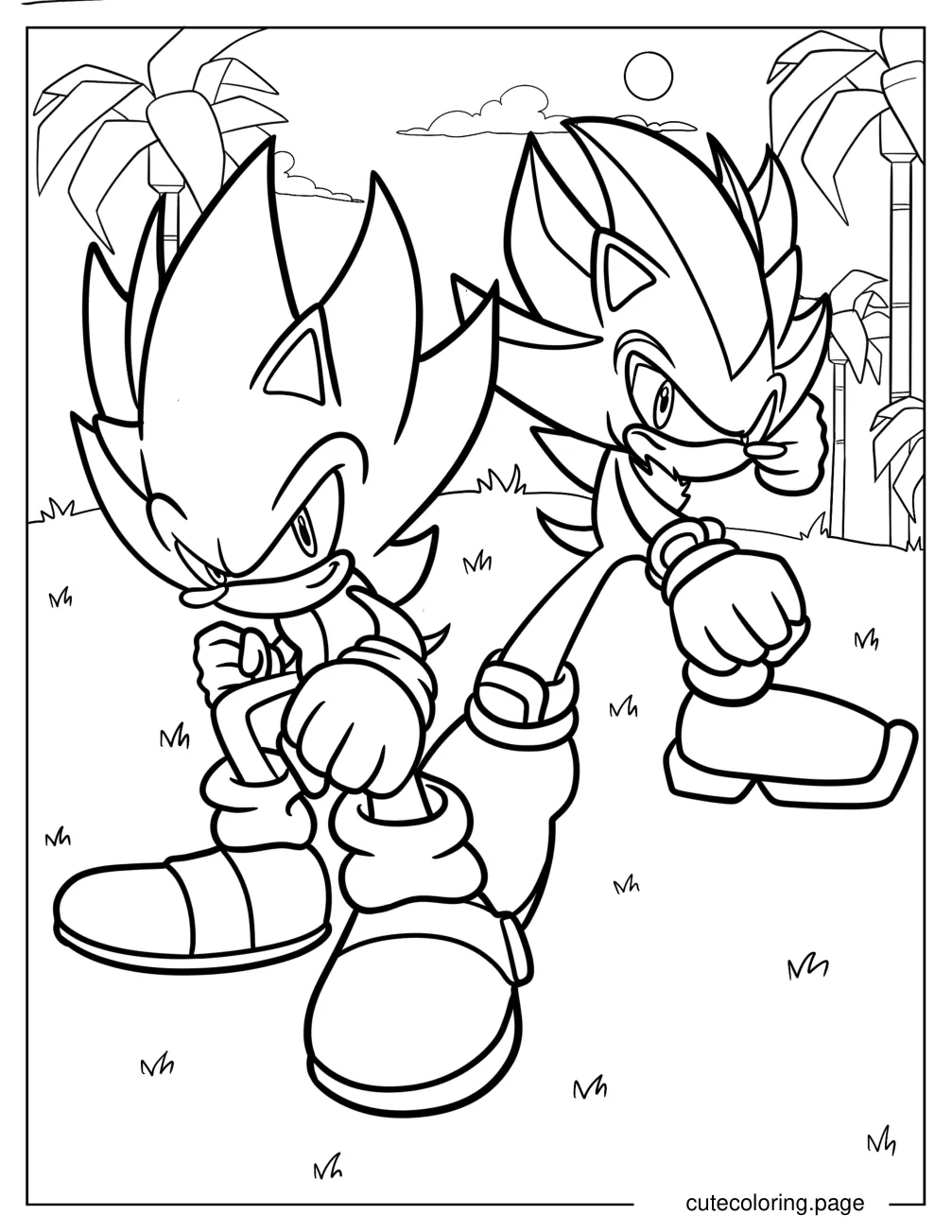 Hyper Sonic With Hyper Shadow On Angel Island Coloring Sheet coloring page