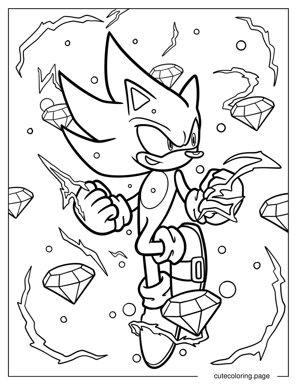 Hyper Sonic With Super Emeralds Coloring Sheet coloring page