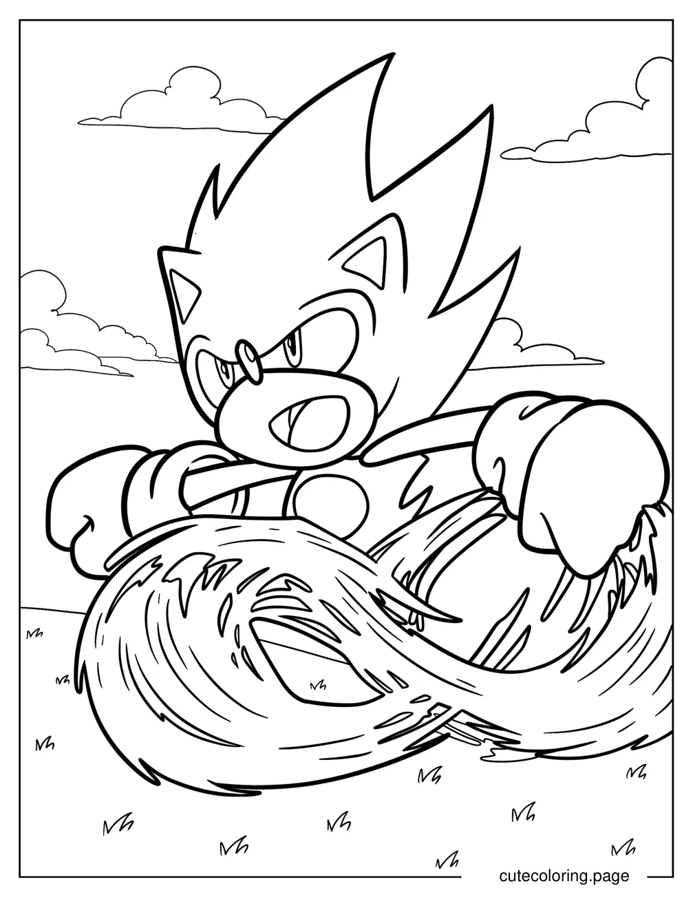 Super Sonic Running Fast Coloring Sheet For Kids coloring page