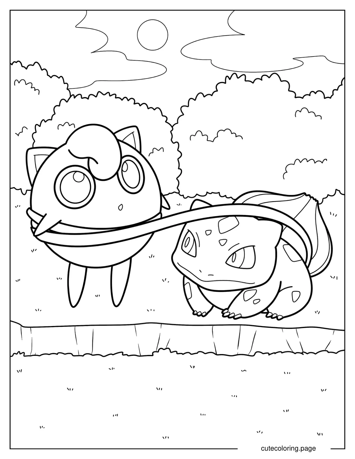 Bulbasaur Lifting Jigglypuff Off The Ground coloring page