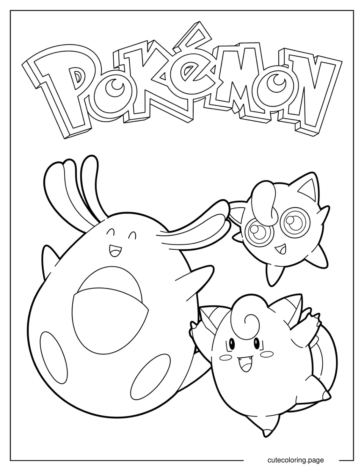 Chansey And Clefable Playing With Jigglypuff coloring page