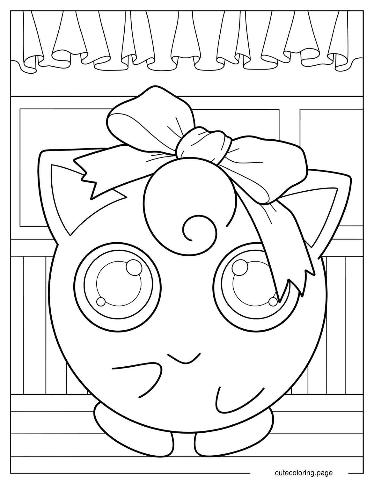 Easy Jigglypuff Wearing Large Bow Coloring Page For Kids coloring page