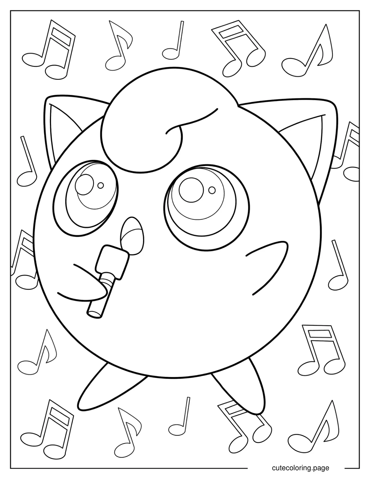 Jigglypuff Holding Small Microphone While Singing coloring page