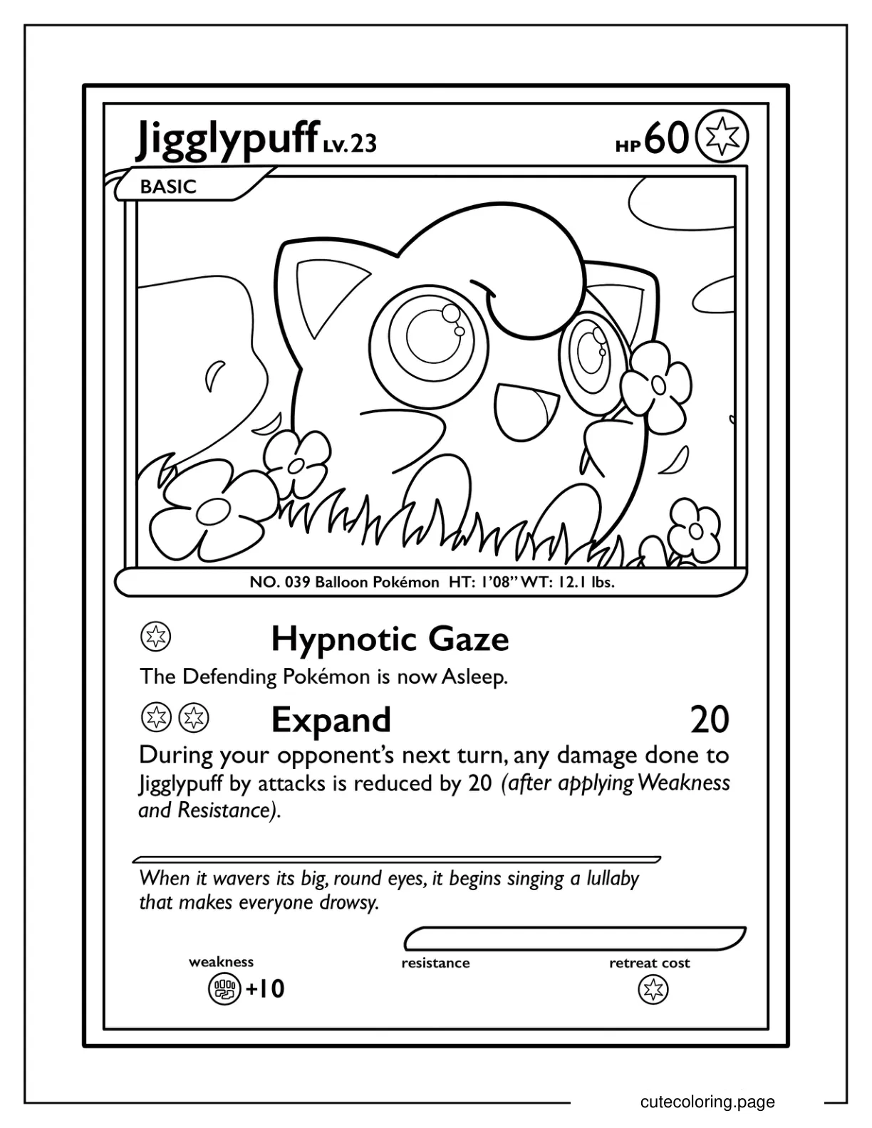 Jigglypuff Hypnotic Gaze Pokemon Card coloring page