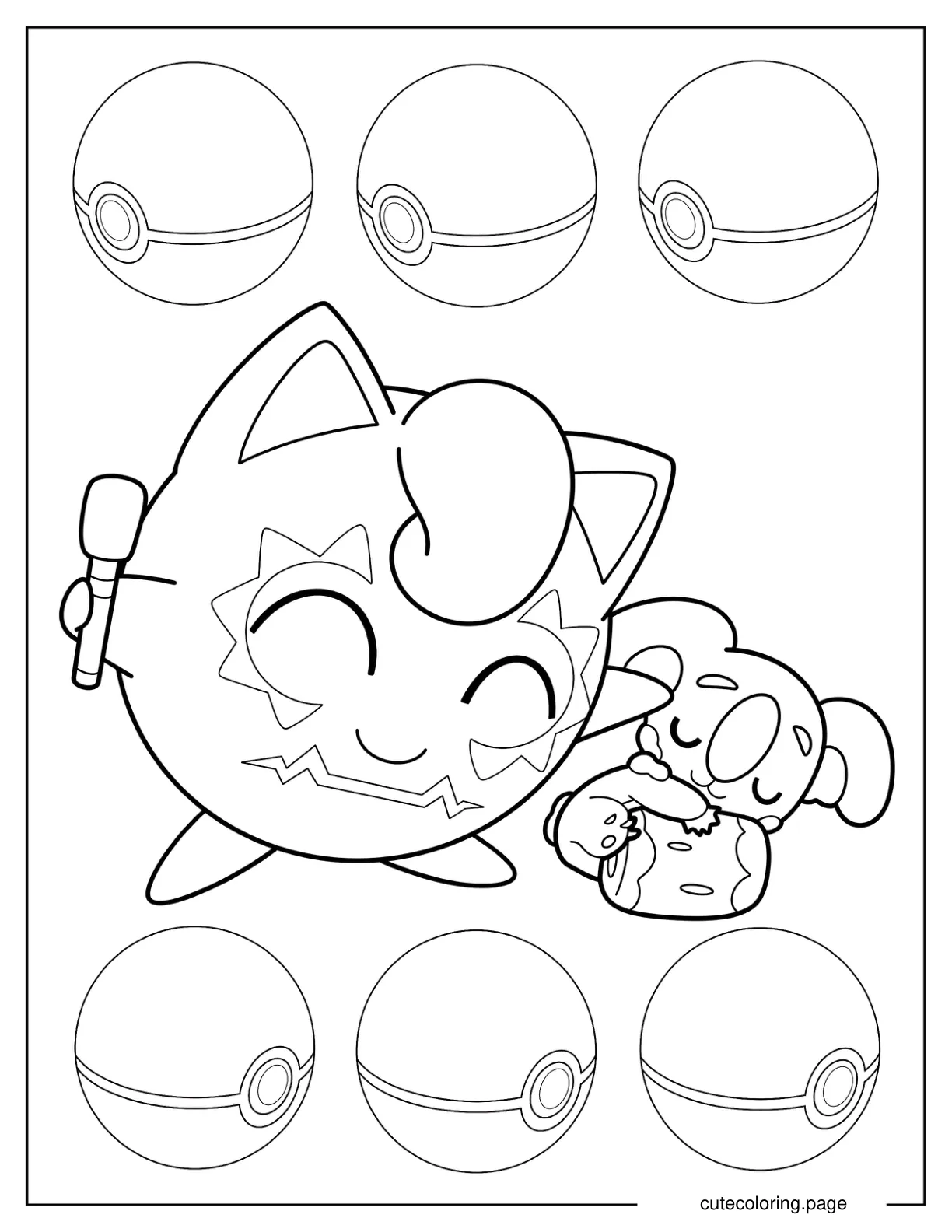 Jigglypuff Singing With Sleeping Komala Coloring Sheet coloring page