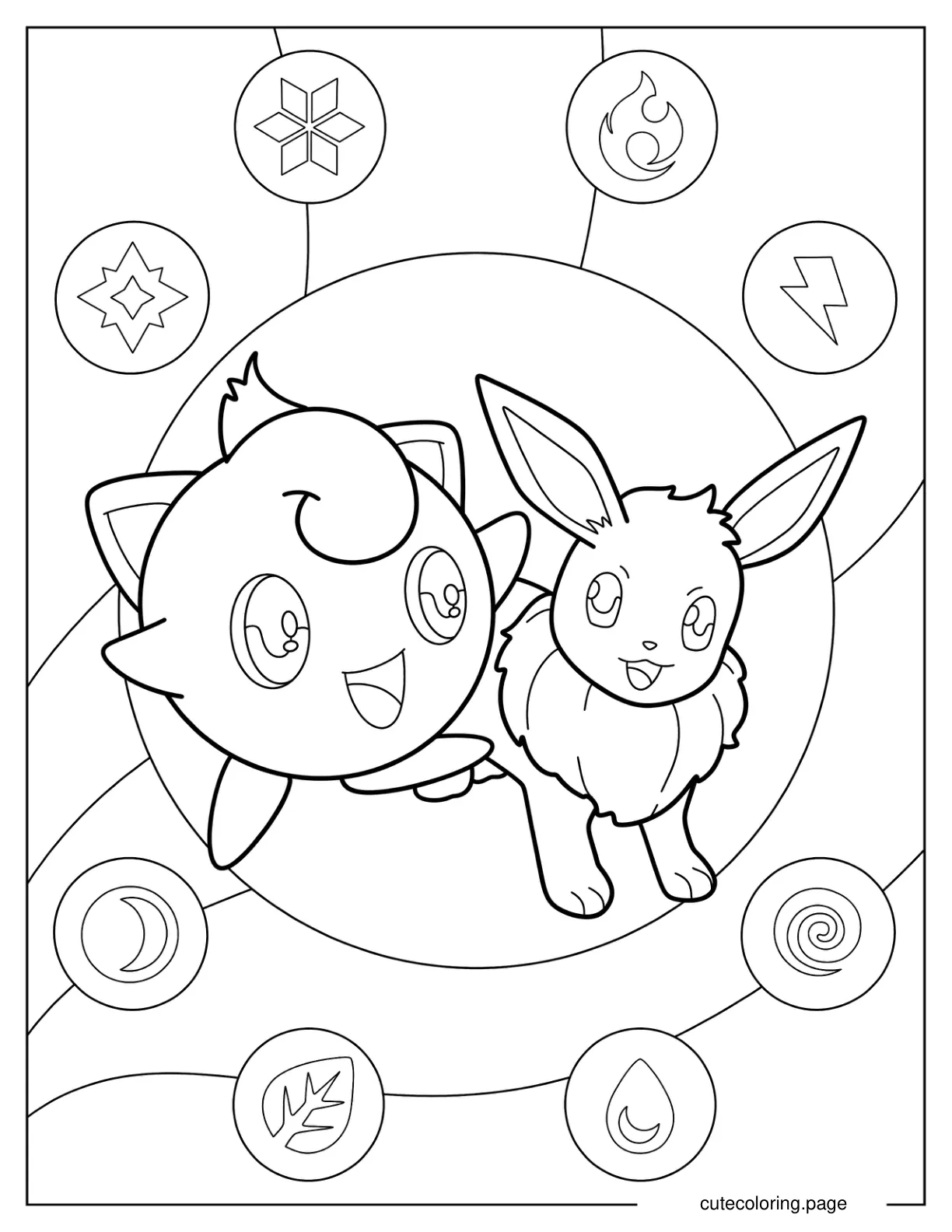 Jigglypuff Smiling At Eevee coloring page