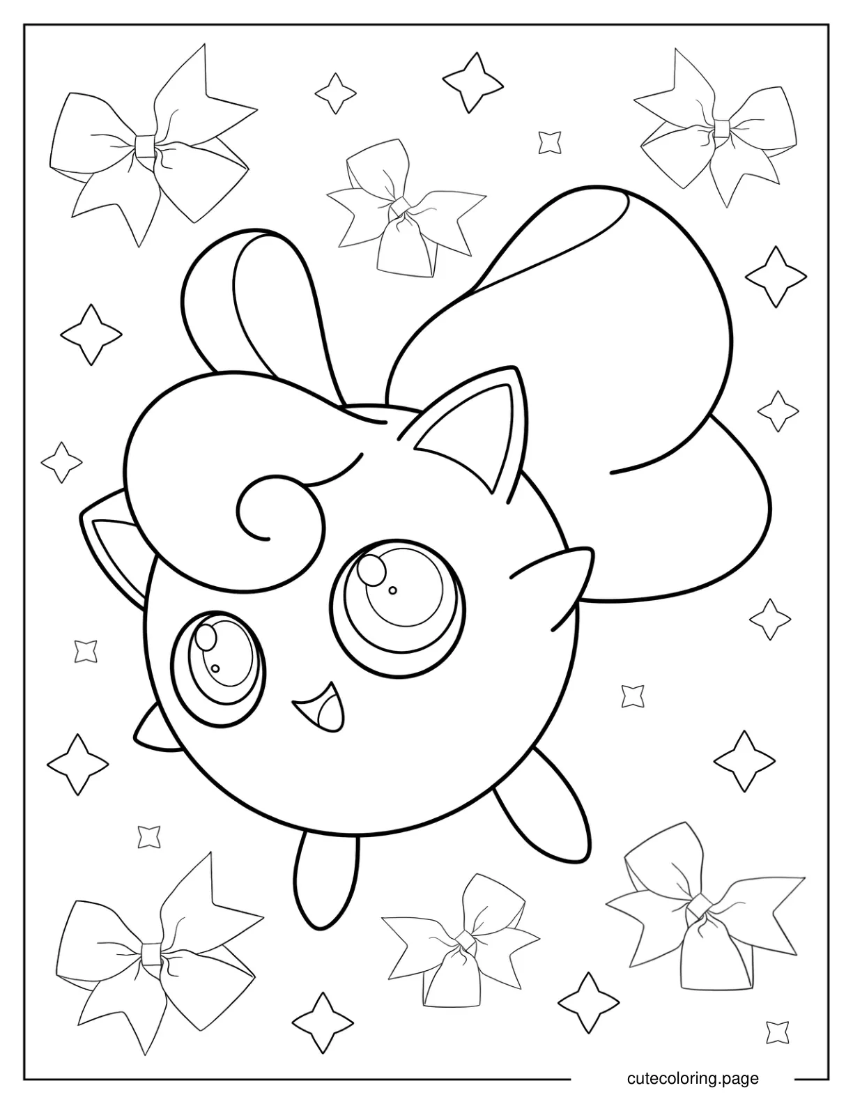 Jigglypuff With Large Bow On Its Back Coloring Sheet coloring page