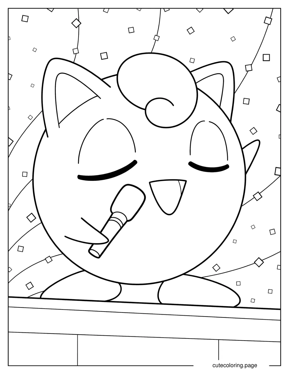 Kawaii Jigglypuff Singing With Microphone Coloring Page For Preschoolers coloring page