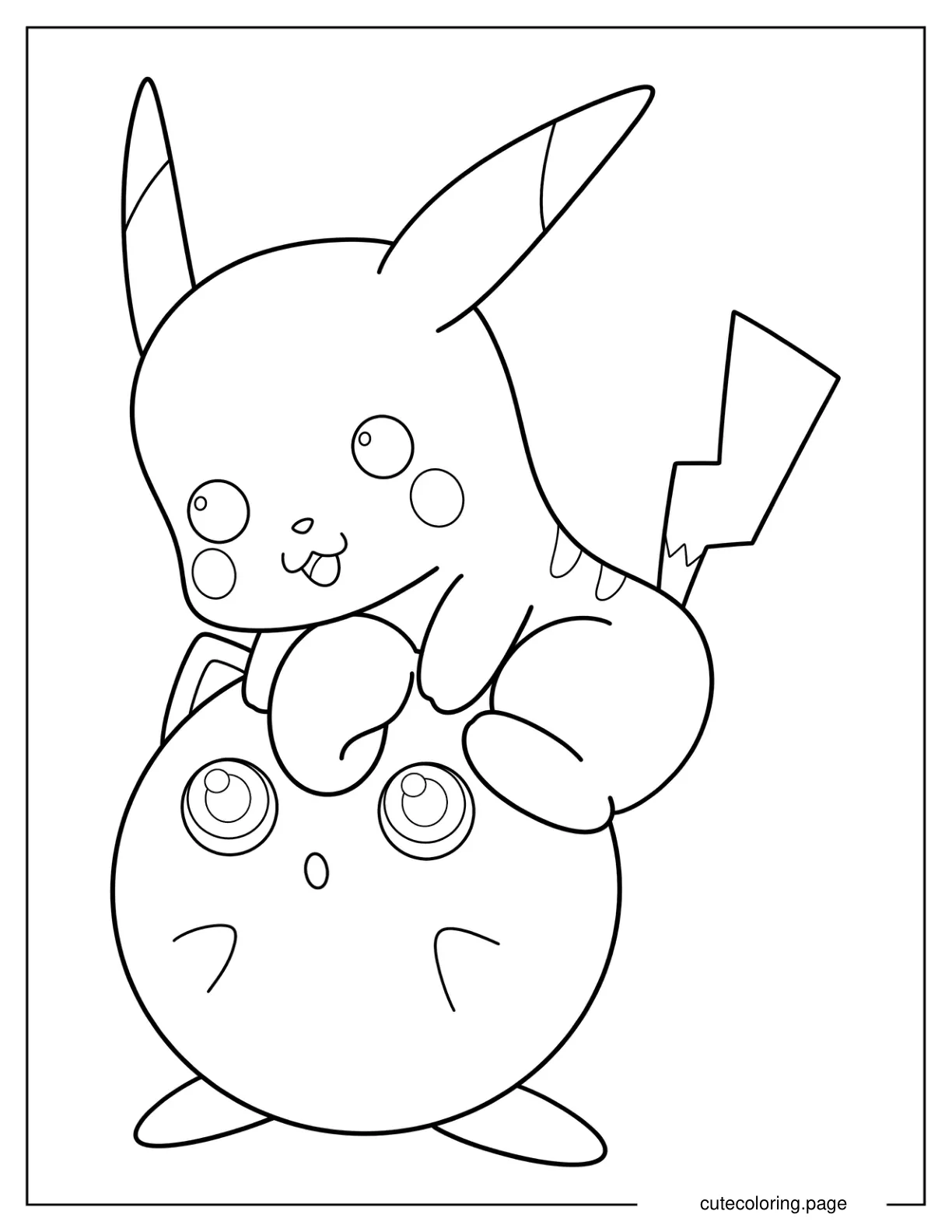 Pikachu Hugging Jigglypuff Coloring Sheet coloring page