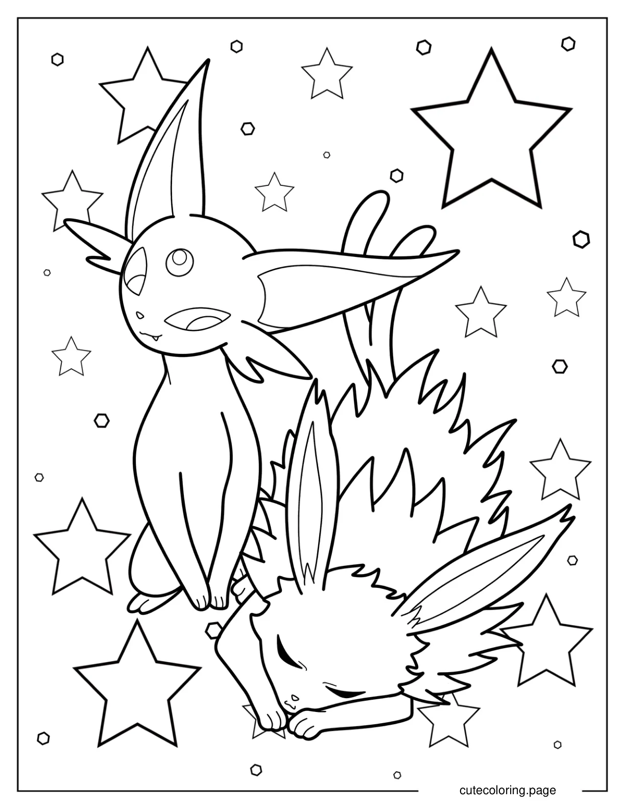 Espeon Watching Over Sleeping Jolteon Coloring Page coloring page