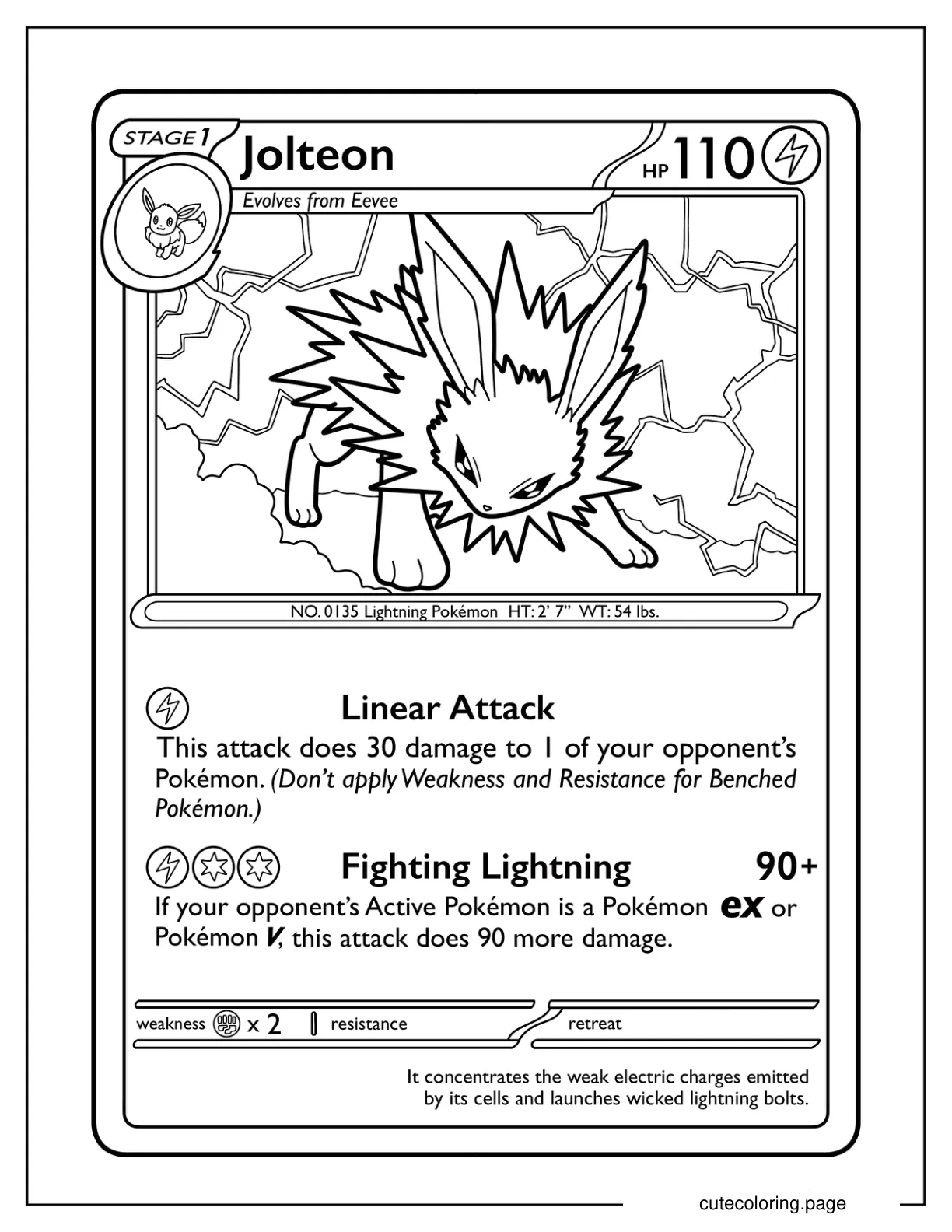 Jolteon Fighting Lightning Pokemon Card coloring page