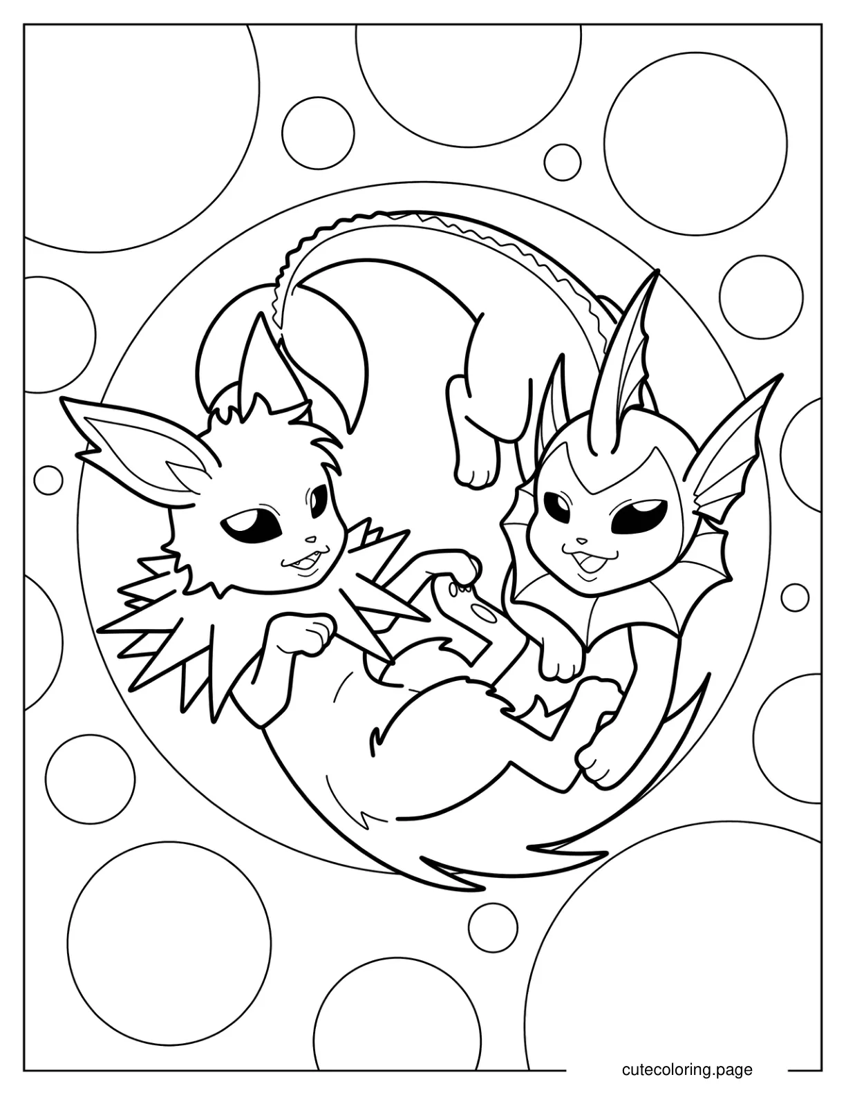 Jolteon Playing With Vaporeon Coloring Page coloring page