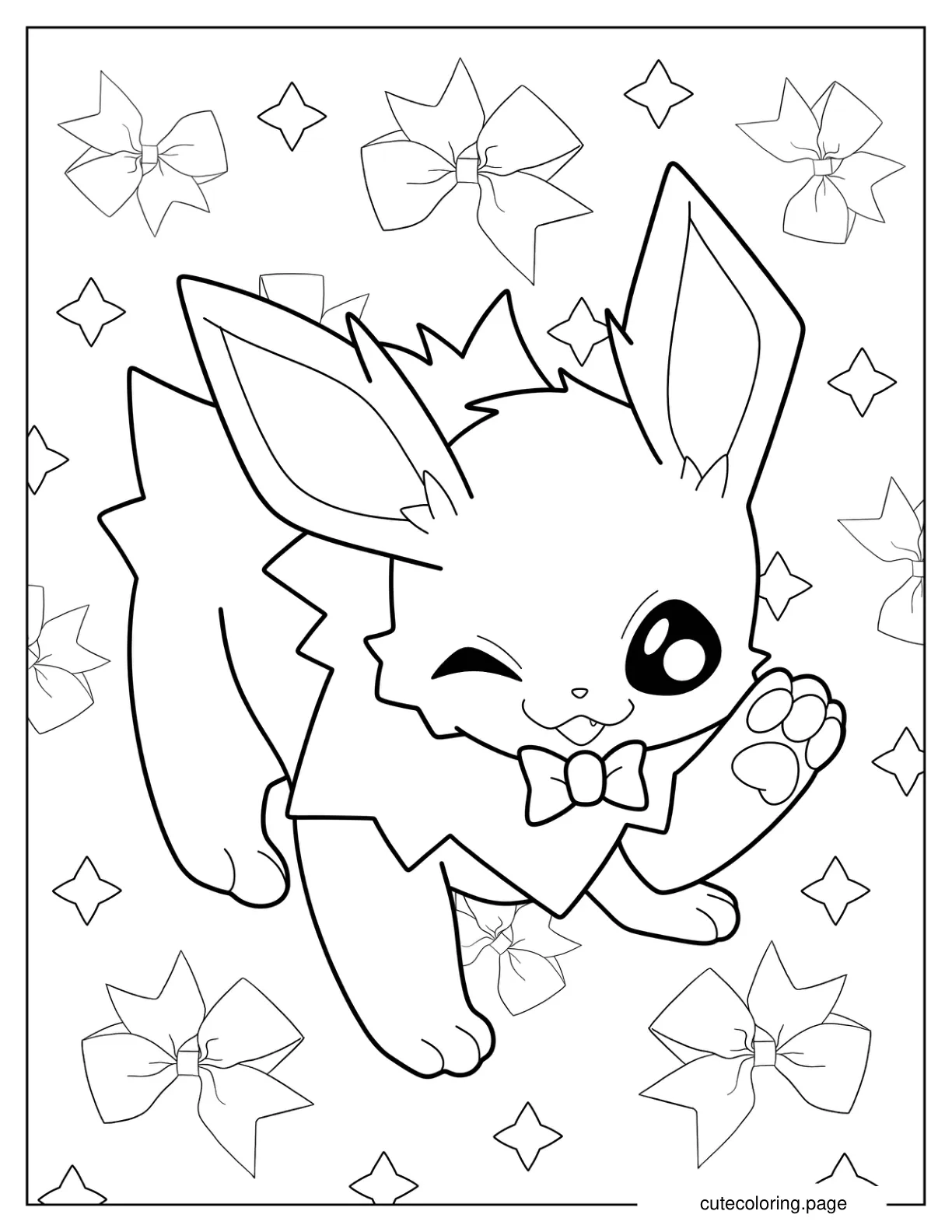 Kawaii Jolteon With Bowtie Winking Coloring Sheet For Preschoolers coloring page