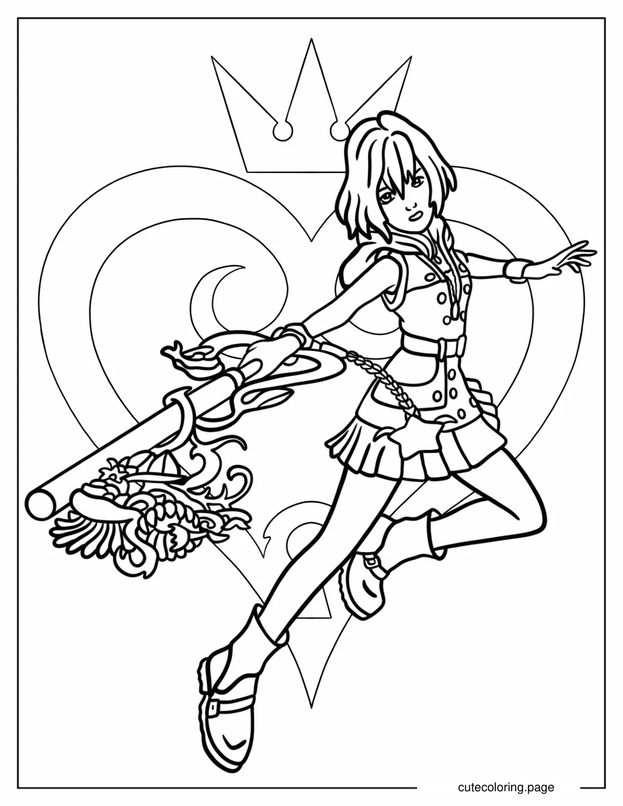 Kairi Swinging Her Keyblade coloring page