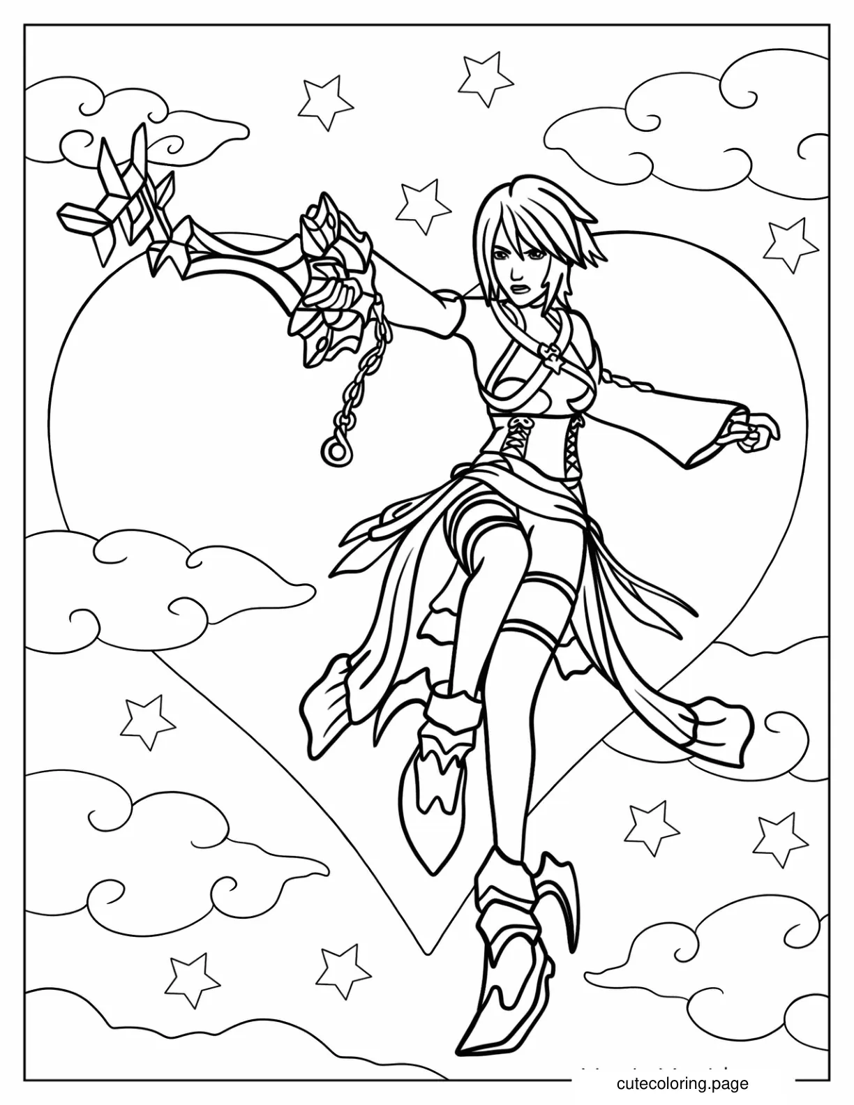 Kingdom Hearts Aqua Holding Out Her Keyblade coloring page