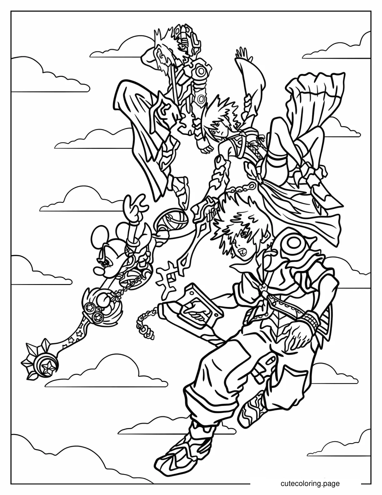 Kingdom Hearts Don Lanford Sora Mickey Mouse And Aqua Coloring Sheet coloring page