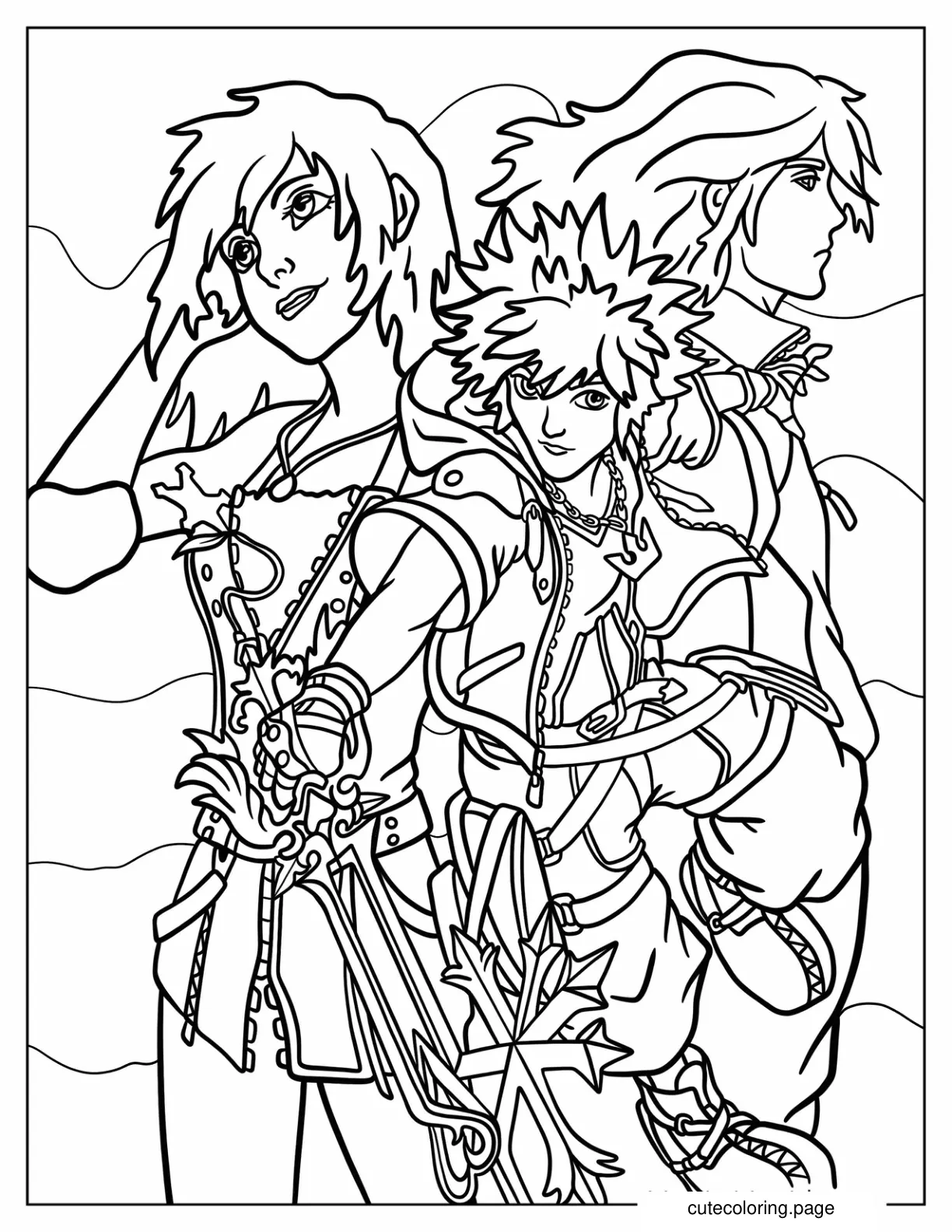 Kingdom Hearts Kairi Sora And Riku Coloring Page coloring page