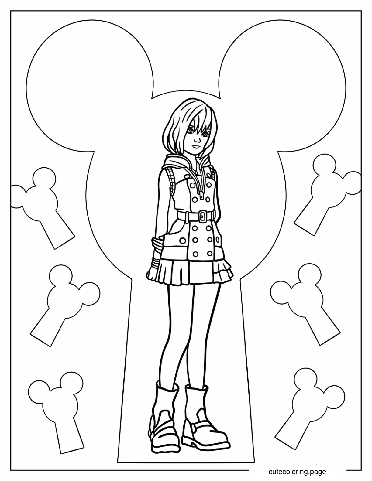 Kingdom Hearts Kairi With Mickey Mouse Door Lock Hole coloring page