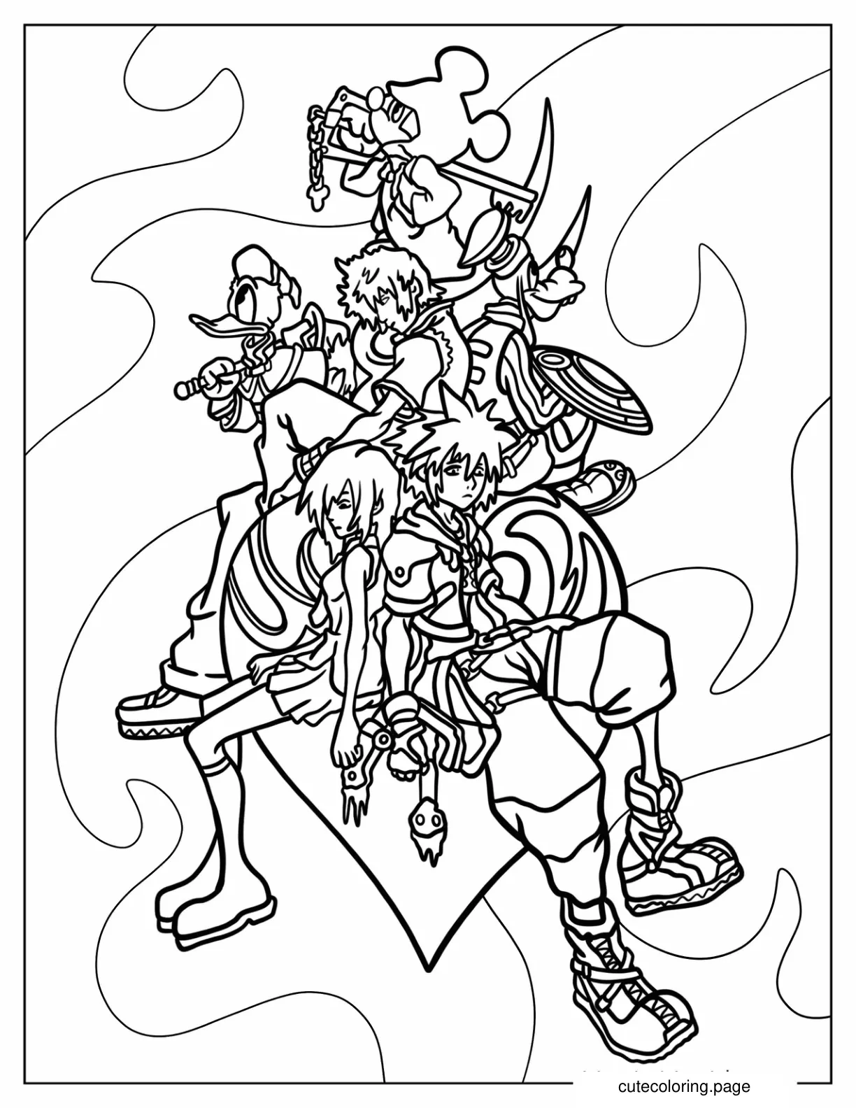 Kingdom Hearts Sora Kairi Riku Mickey Mouse Donald Duck And Goofy coloring page