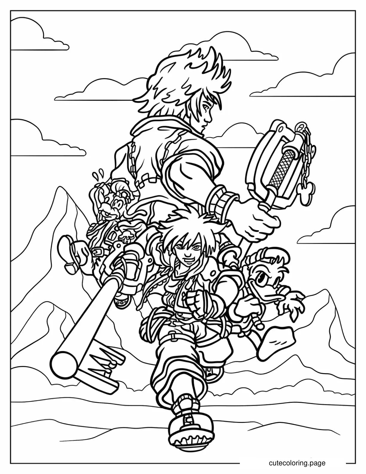 Kingdom Hearts Sora Roxas Donald Duck And Goofy coloring page