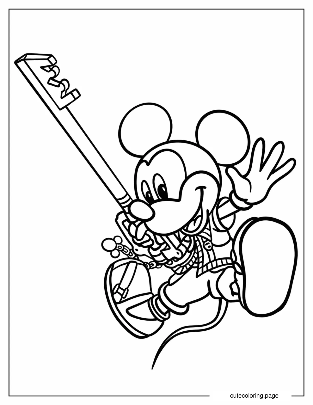 Mickey Mouse Holding A Keyblade Coloring Page For Preschoolers coloring page