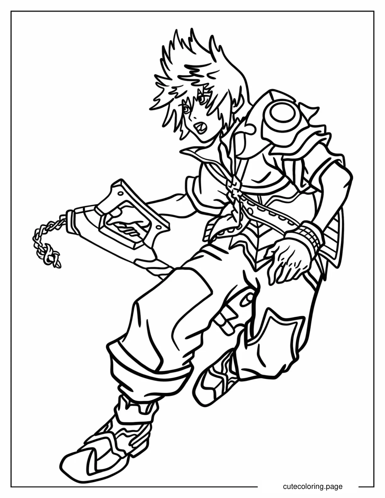 Sora Fighting Kingdom Hearts Coloring Page coloring page