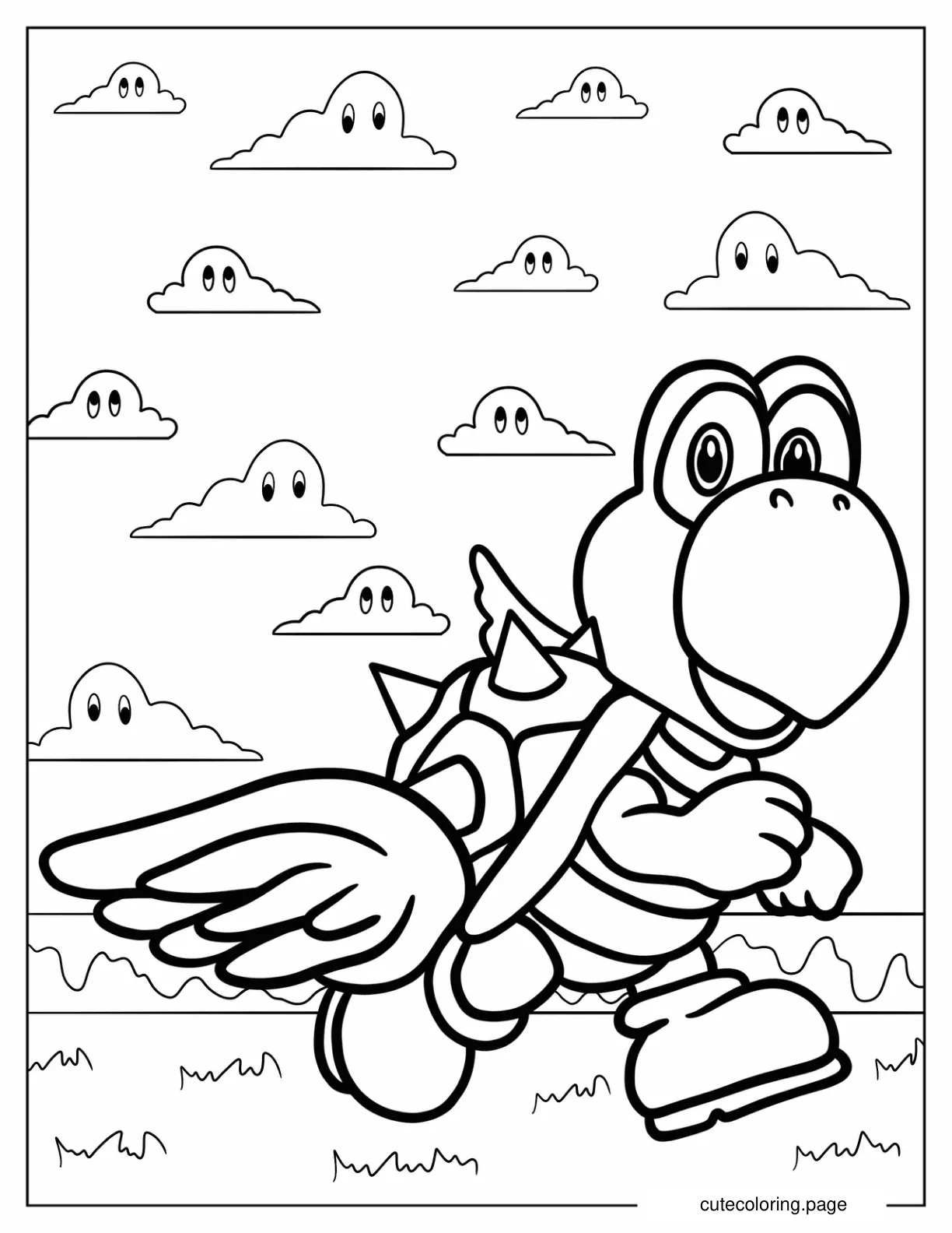 Cute Koopa Troopa With Wings Coloring Page coloring page