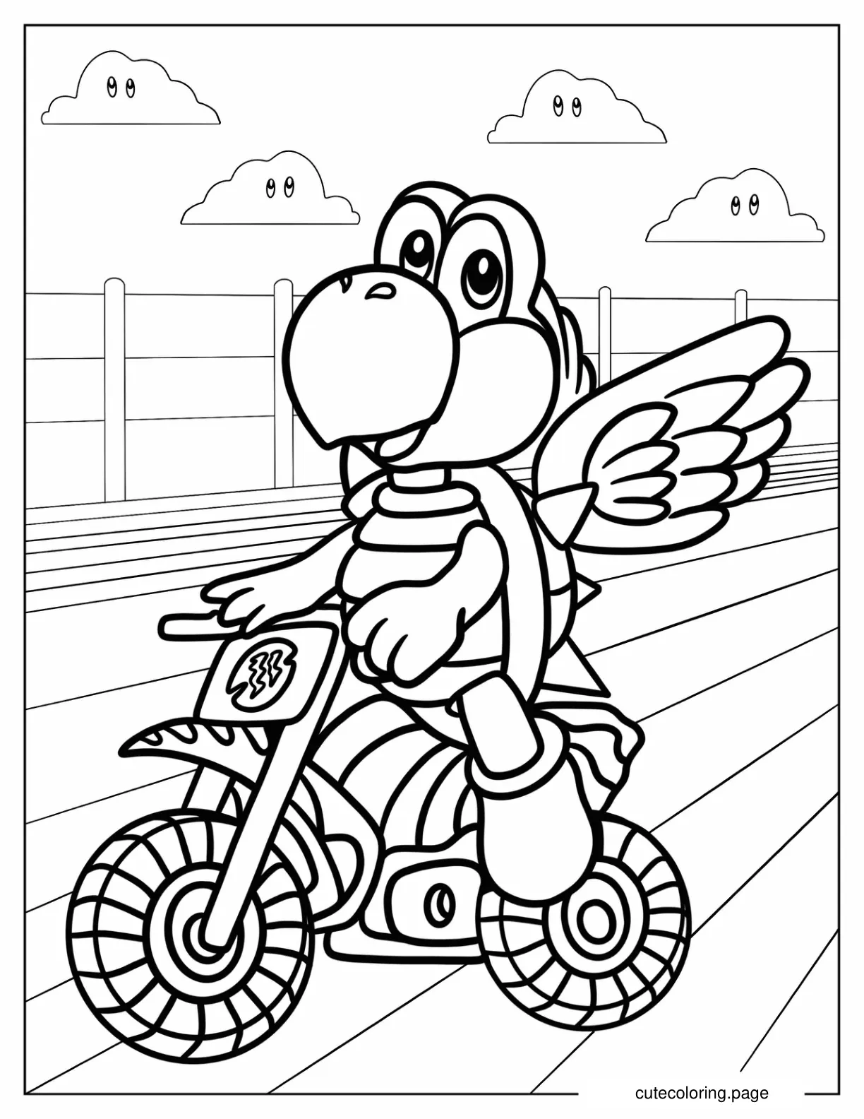 Koopa Paratroopa Riding Motorcycle In Mario Kart coloring page