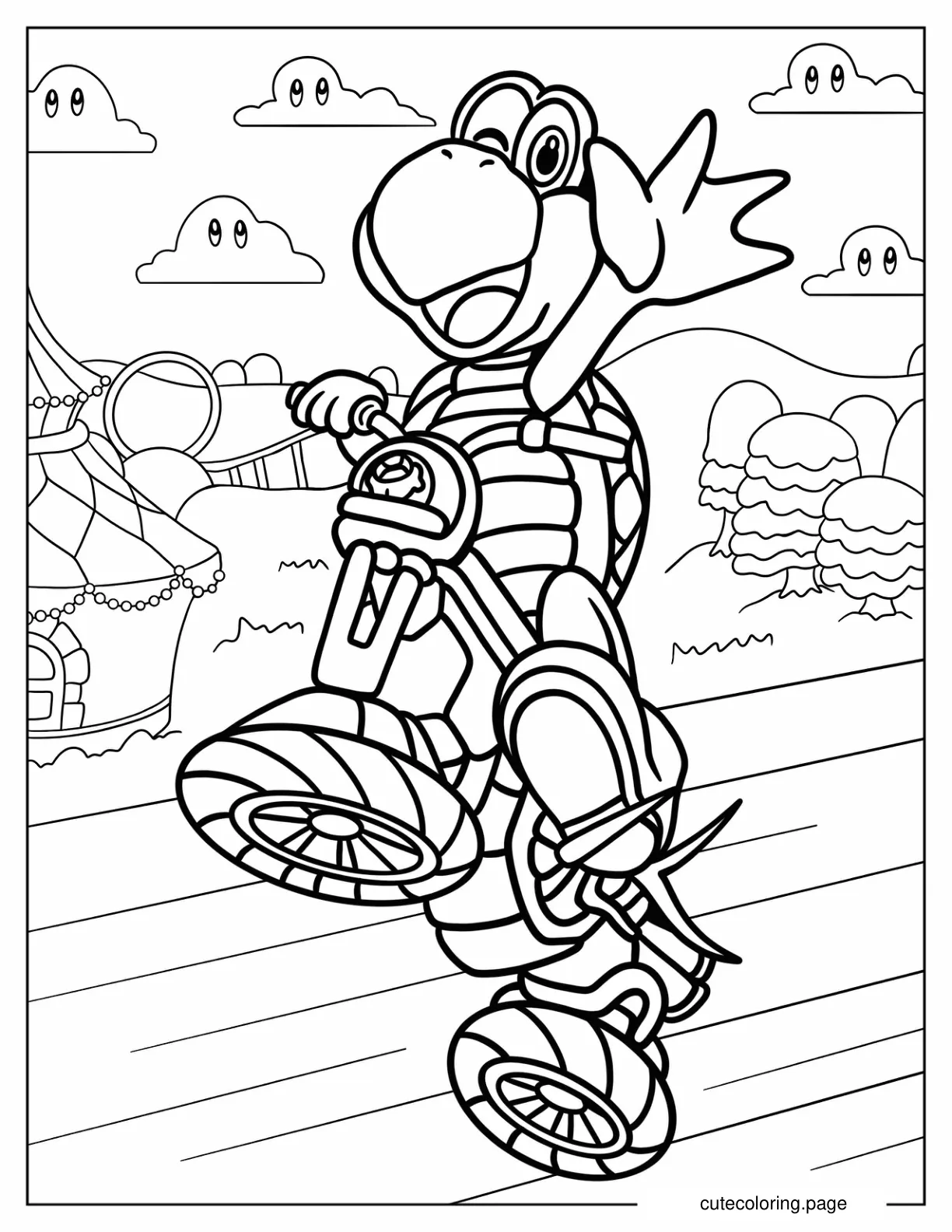 Koopa Troopa Racing In Mario Kart Coloring Page coloring page