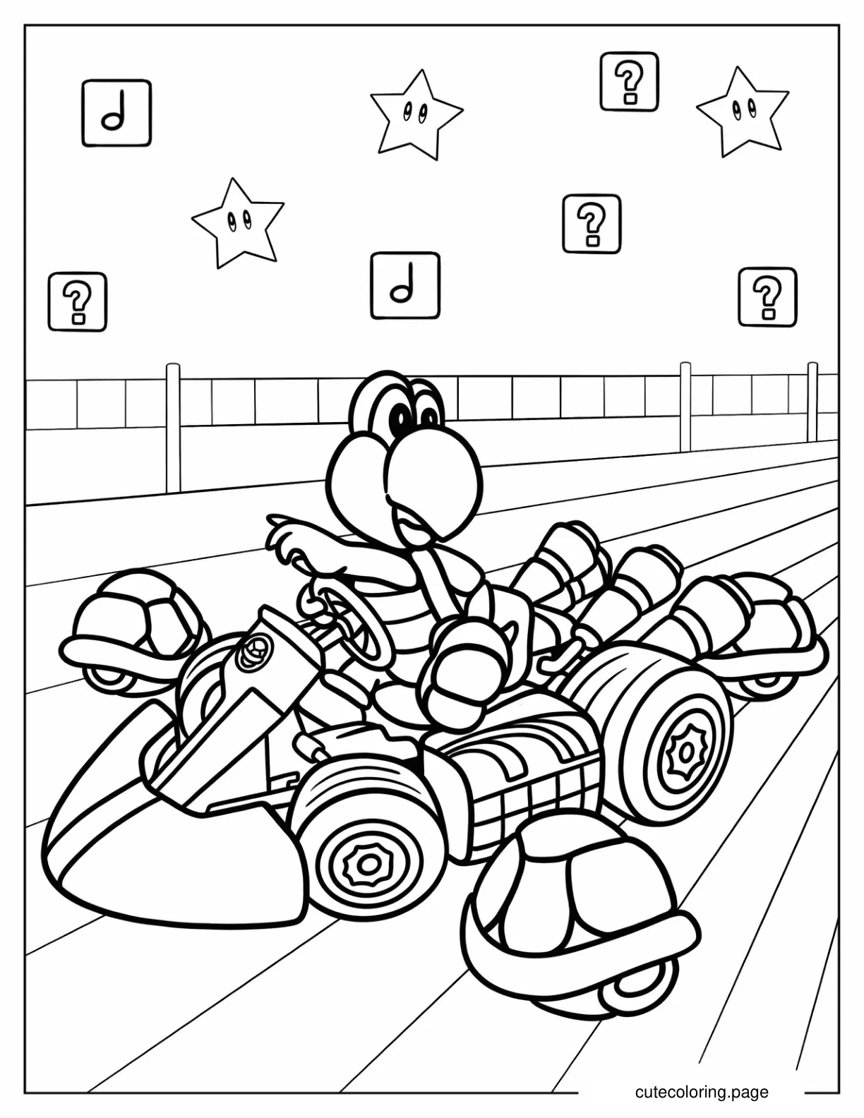 Koopa Troopa Riding Kart Coloring Sheet coloring page