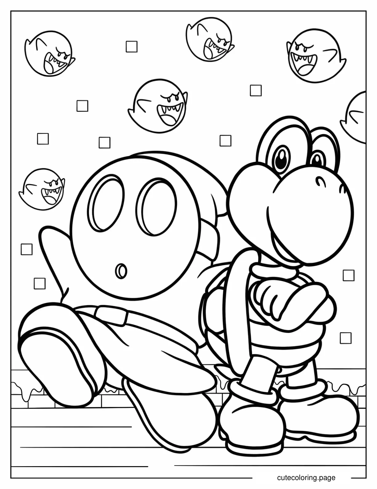 Koopa Troopa With Shy Guy Coloring Page For Kids coloring page