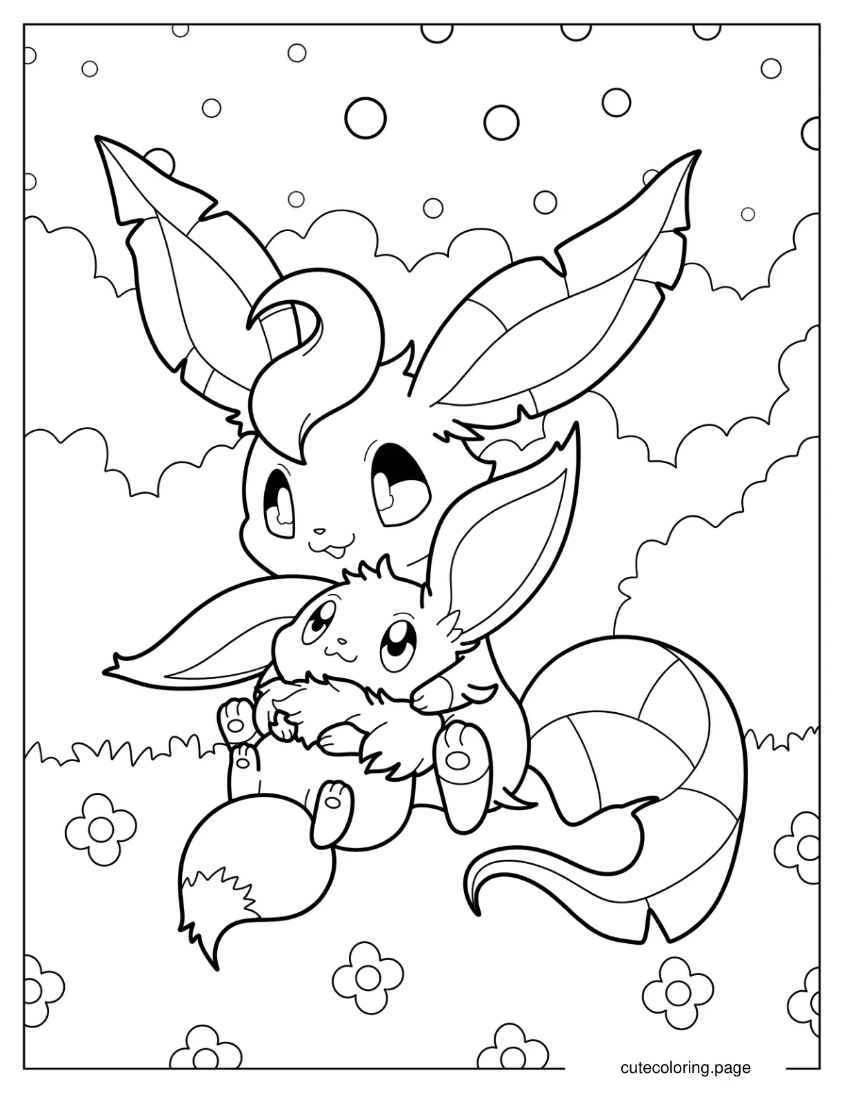 Baby Leafeon Playing With Baby Eevee Coloring Sheet For Kids coloring page