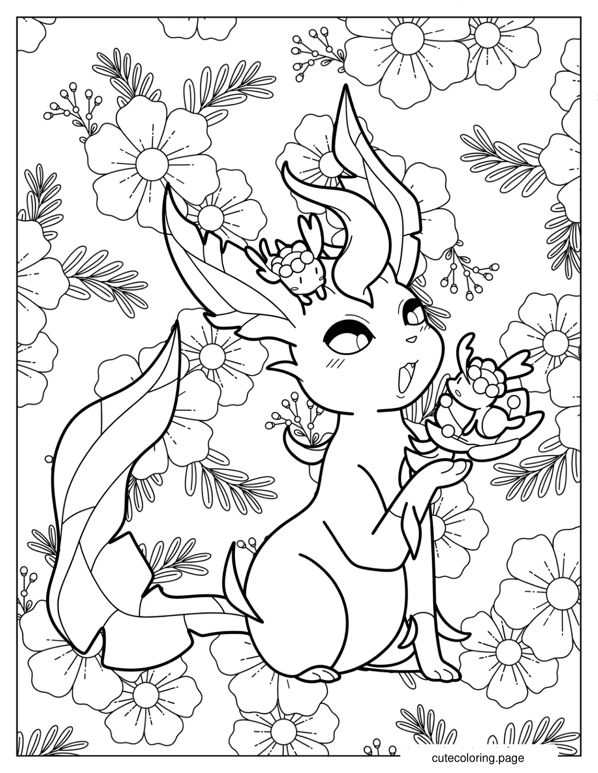 Leafeon Holding Tiny Leafeons Coloring Page coloring page