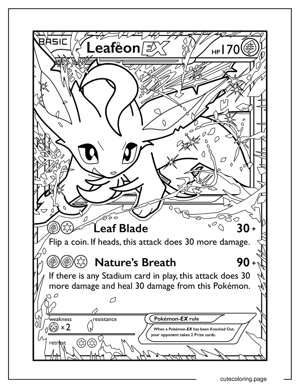 Leafeon Leaf Blade Pokemon Card Coloring Sheet coloring page