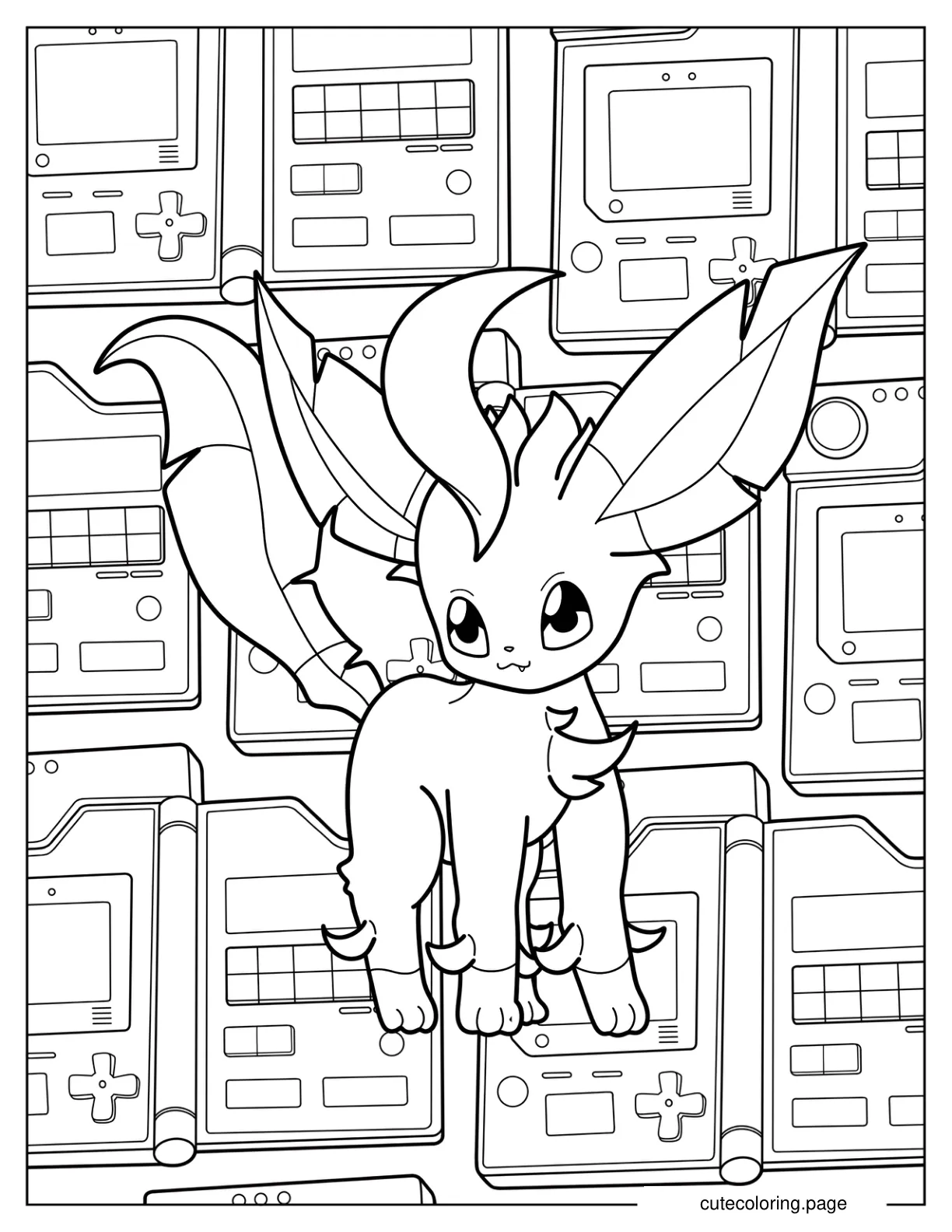 Leafeon Standing In Front Of Game Consoles coloring page