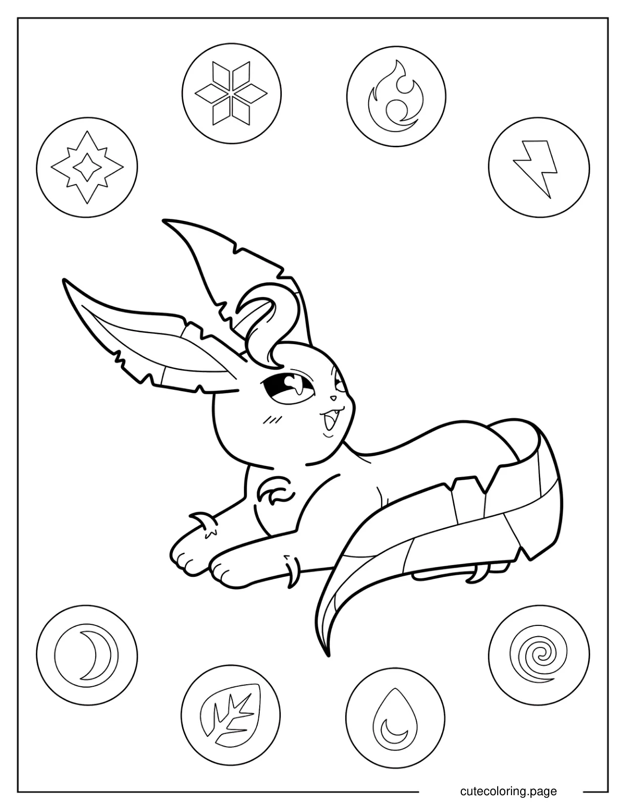 Leafeon Surrounded By Elements Coloring Page coloring page