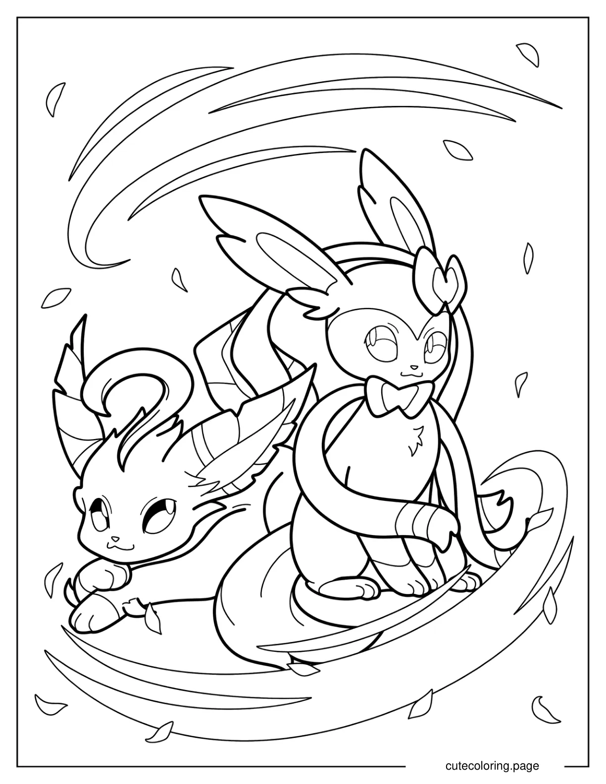 Sylveon With Leafeon Coloring Page coloring page