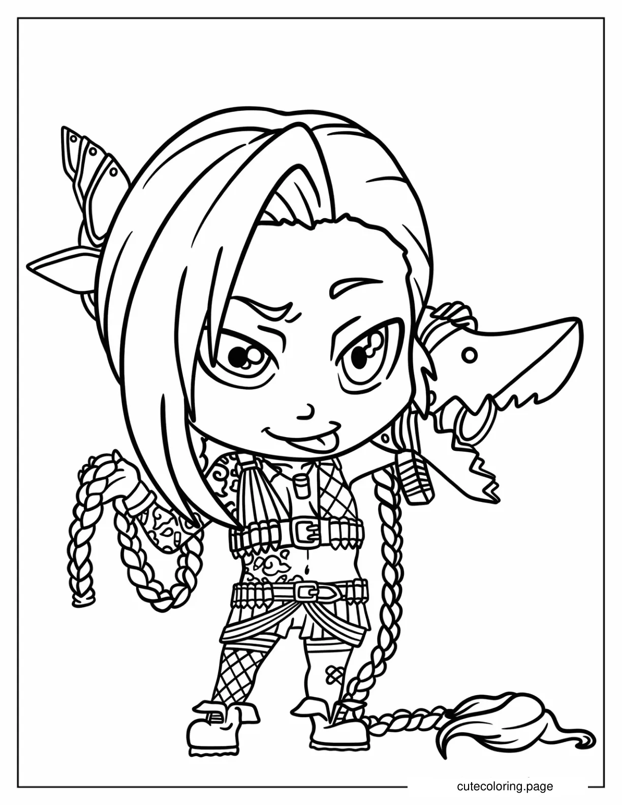 Cute Chibi League Of Legends Jinx Coloring Sheet For Preschoolers coloring page