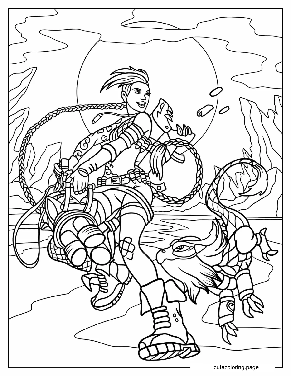 Jinx Using Pow Pow In Battle coloring page