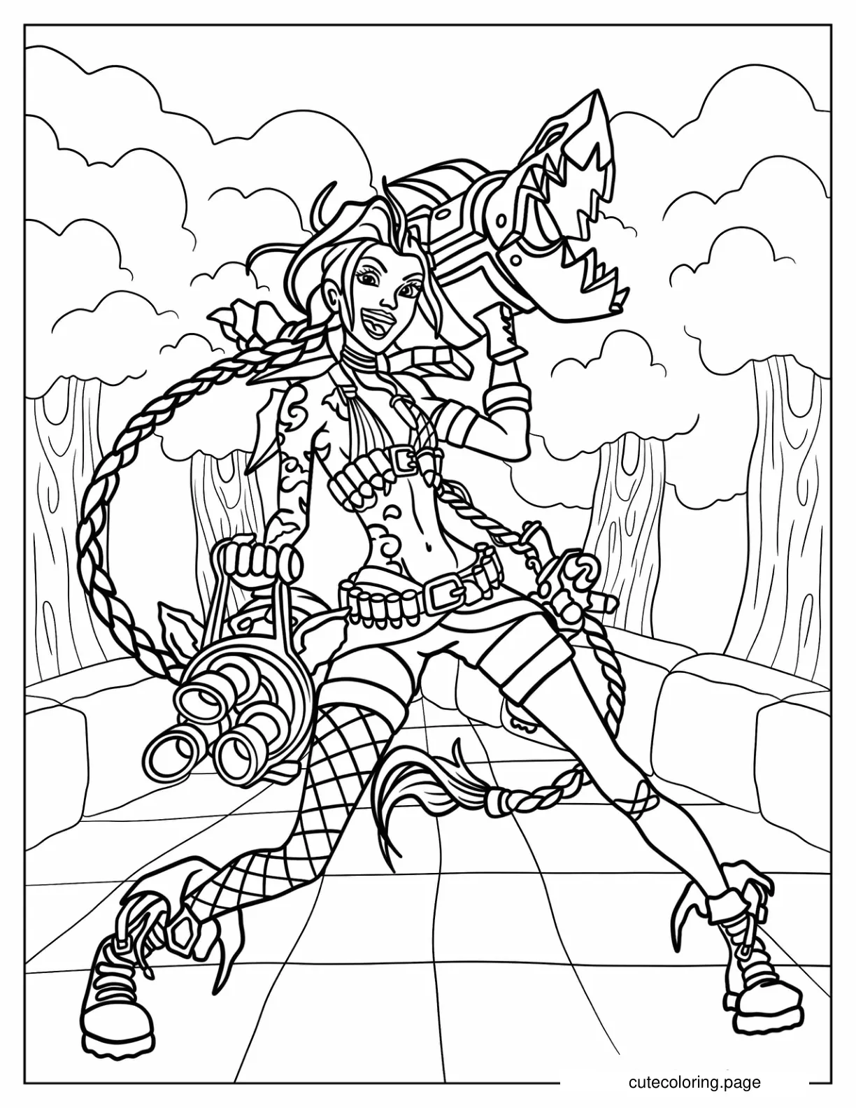 Jinx With Pow Pow And Zapper League Of Legends Coloring Page coloring page