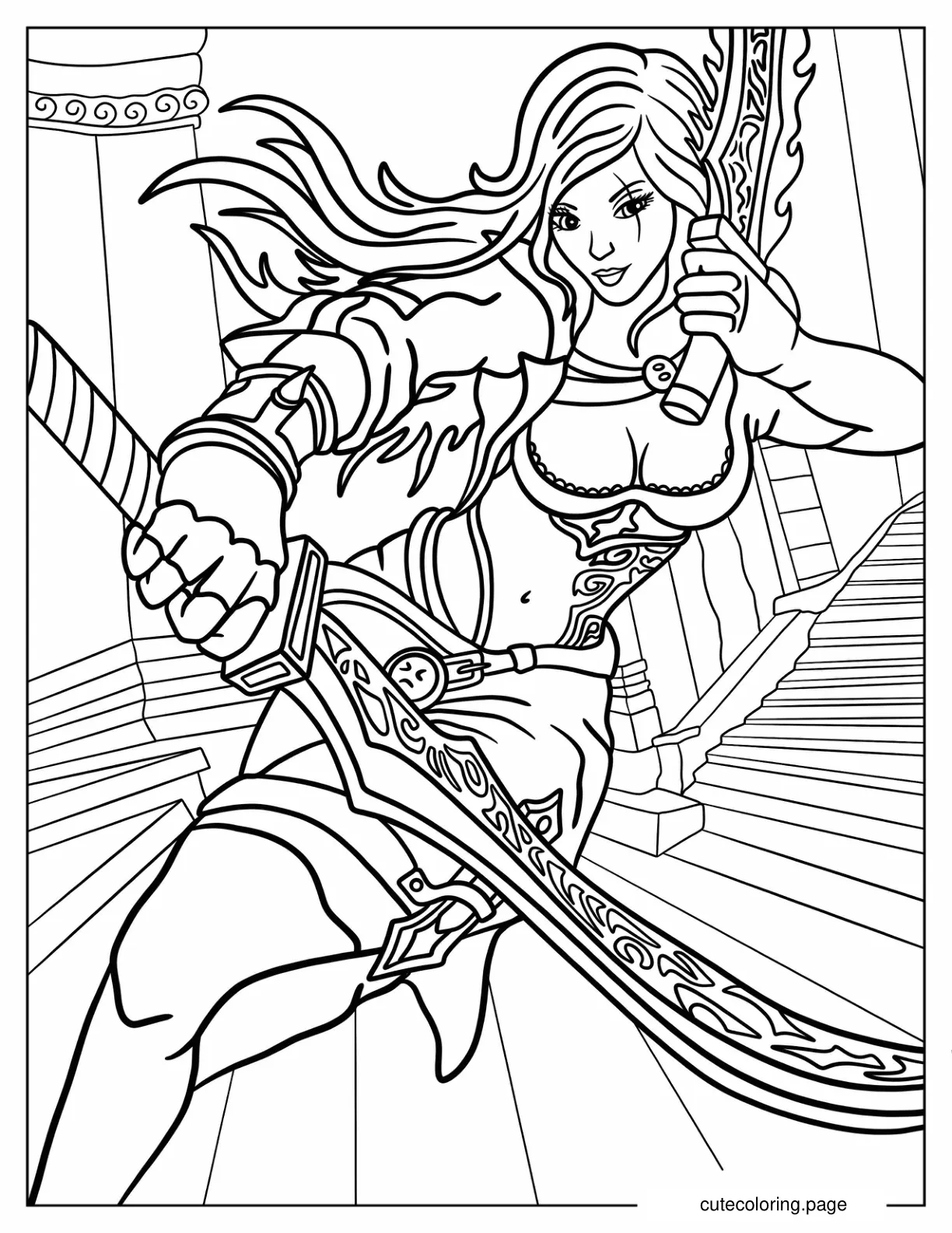 Katarina Fighting With Daggers Coloring Page coloring page