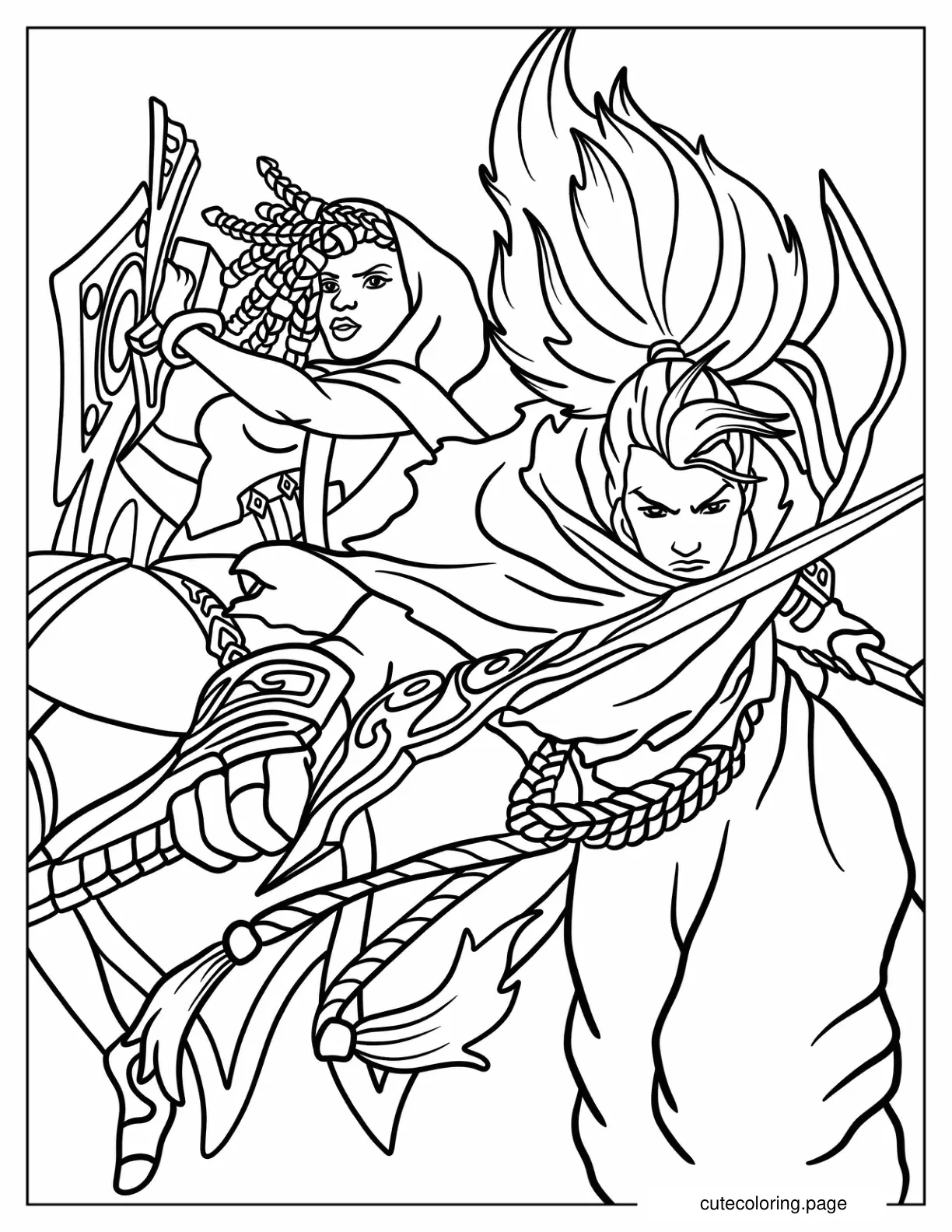 Simple Senna And Yasuo Outlines Coloring Page For Kids coloring page